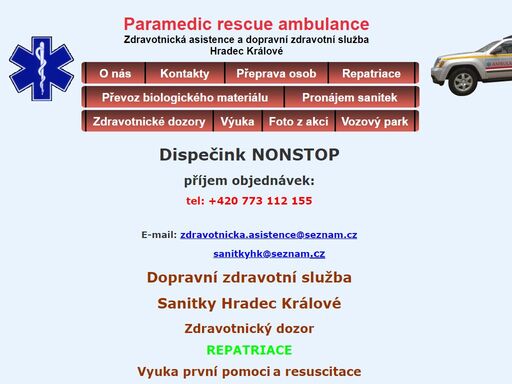 zdravotnická asistence a dopravní zdravotní služba - paramedic rescue ambulance - hradec králové