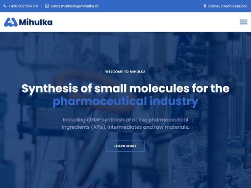 mihulka s.r.o. - the company offers custom synthesis of small molecules for pharmaceutical industry, including cgmp synthesis of active pharmaceutical ingredients (apis), intermediates and raw materials. 
