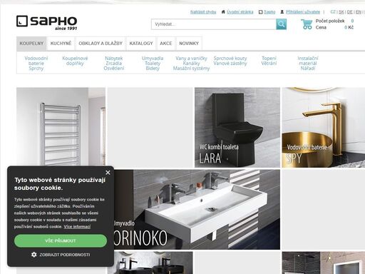 sapho e-shop : internetový obchod nabízející veškerý sortiment pro vybavení koupelen