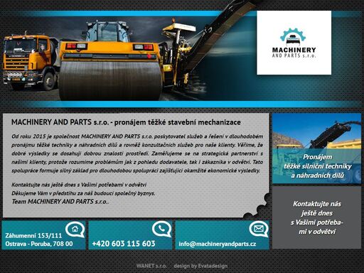 společnost machinery and parts s.r.o. je poskytovatel služeb a řešení v dlouhodobém pronájmu těžké stavební techniky a náhradních dílů a rovněž konzultačních služeb pro naše klienty.