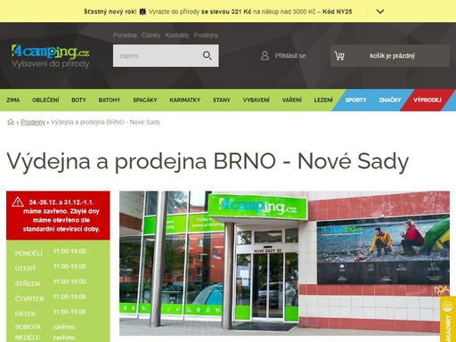 pořiďte na pobočce v brně vybrané outdoorové a kempingové vybavení nebo vyzvedněte svou objednávku z e-shopu 4camping! info o prodejně zde ?