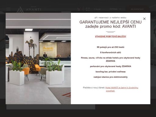 plánujete služební cestu  a hledáte pohodlný hotel v brně? organizujete náročnou konferenci, nebo si chcete jen užít víkend sami nebo s rodinou? vsaďte na výhody pobytu v hotelu avanti v brně. najdete zde moderní pokoje, bezplatné wellness na střeše hotelu, odkud máte brno jako na dlani