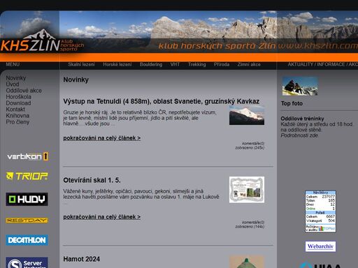 klub horských sportů zlín, horolezecký oddíl zlín. web od lezců pro lezce. přehled akci a výprav.