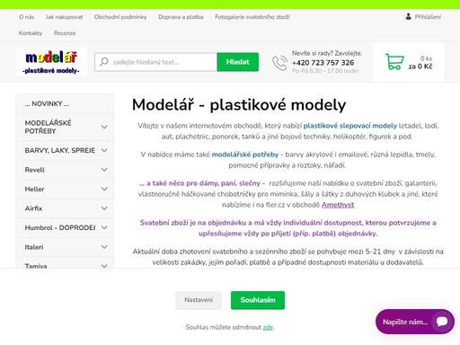 internetový obchod, který nabízí plastikové slepovací i secvakávací (easykit) modely letadel, lodí, aut, plachetnic, ponorek, tanků a jiné bojové techniky, helikoptér, figurek a pod. 