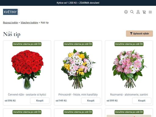 ženy milují překvapení. objednejte květiny on-line v inernetovém květinářství. my zajistíme rozvoz po praze a čr již do 2 hod. zdarma. 100 kytic v nabídce.