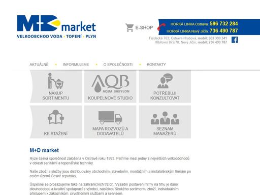m+d market je ryze česká společnost, která patří mezi jedny z největších velkoobchodů v oblasti sanitární a topenářské techniky.