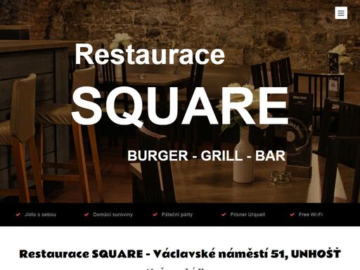 restaurace square v unhošti kousek od prahy a kladna. americká kuchyně plná vynikajících hamburgerů, steaků a dalších specialit. domácí a čerstvé suroviny.