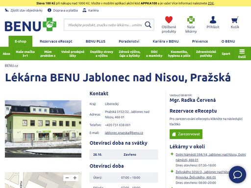 ?lékárna s bezbariérovým přístupem je otevřena každý všední den 7:00 - 18:00. kromě běžného poradenství vám proškolený personál nabízí i homeopatickou poradnu.?