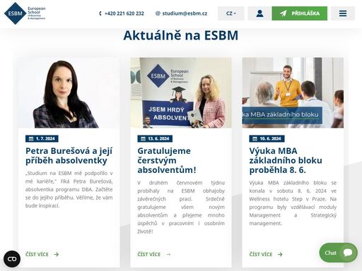 esbm nabízí kvalitní manažerské studium mba, bba, dba, llm a msc v češtině, nebo angličtině na 1 rok. výuka kombinovanou, nebo online formou.