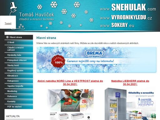 oficiální stránky tomáše havlíčka - chladící a mrazící technika. hlavní strana. webové stránky snehulak.com.