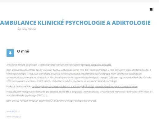 ambulance klinické psychologie a adiktologie mgr. nory brátkové