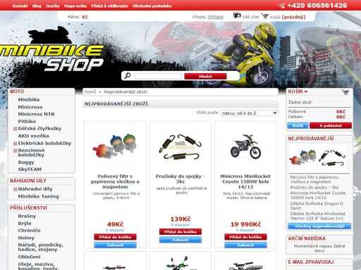 minibike shop - náhradní díly pro minibike, minicross, minibike tuning. příslušenství, online shop