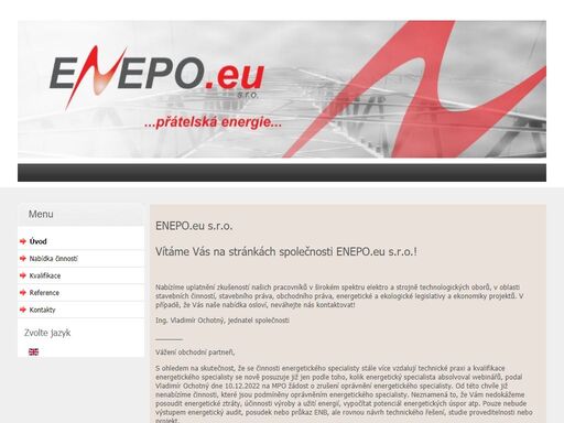 enepo.eu s.r.o. je společností, která provádí energetické audity, projekty, inženýrské činnosti, technický dozor, studie proveditelnosti, průkazy enb, kontroly kotlů a klimatizací a poradenství v oblasti energetiky.
