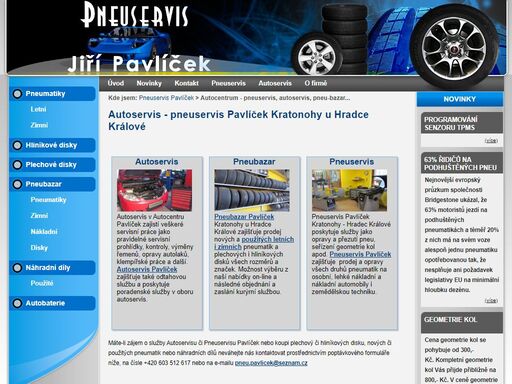 pneuservis pavlíček - pneuservis a autoservis pavlíček - prodej nových i použitých náhradních dílů a pneumatik.