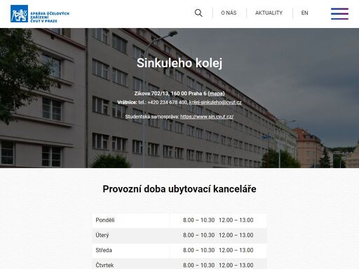 sinkuleho kolej sinkuleho kolej se nachází v praze – dejvicích, přímo v univerzitním kampusu.