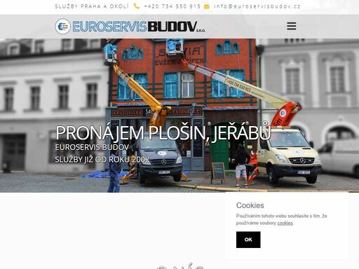 euroservis budov s. r. o. - výškové, klempířské, pokrývačské, stavební, tesařské práce a pronájem plošiny.