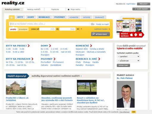 reality.cz - nabídka nemovitostí na webu i v mobilu. byty, domy, pozemky, chaty, chalupy k pronájmu i prodeji. realitní inzerce pro všechny.