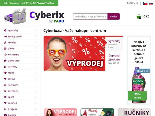 cyberix.cz - vaše nákupní centrum. nakoupíte dárky, hračky, sport, potřeby pro domácnost, zverimex a další.