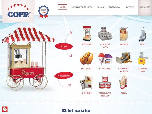 od roku 1991 je corn s.r.o. nejvýznamnějším dodavatelem v české republice s kompletním servisem a dodávkami pro popcorn, nachos a cukrovou vatu.