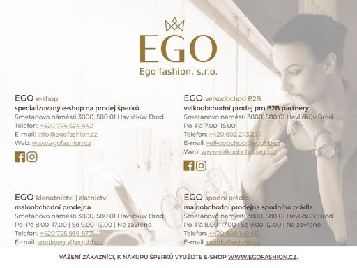 ego fashion - hodinky, šperky, perly, solární studio, thajské masáže, klenotnictví, hodinářství, spodní prádlo, velkoobchod