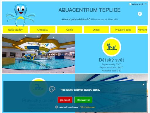 zcela nově zrekonstruovaný areál aquacentra teplice vám nabízí plavecký bazén, areál dětský svět, sauny, fitness, solárium squash a minigolf. těšíme se na vás 
