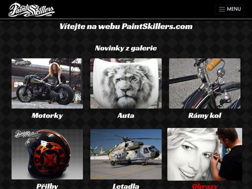 na webu paintskillers.com si můžete prohlédnout nejen ukázky airbrush maleb na motorky, přilby, rámy kol, ale i nástěnné malby v interiéru a exteriéru a obrazy dělané na zakázku.
