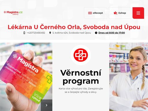 v naší lékárně u černého orla, svoboda nad úpou vám nabízíme širokou nabídku léků, přírodní kosmetiky a dermokosmetiky a dalších produktů.