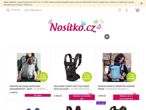 nosítko.cz ...nosíme děti s láskou, zdravě a ergonomicky.... nosítko.cz je internetový obchůdek s ergonomickými nosítky pro zdravé nošení dětí, jsme na trhu již více než 10 let. nabízíme ergonomická nosítka, oblečení pro nošení, doplňky pro nošení a mnoho dalšího. s našimi nosítky můžete pohodlně na hory, na…