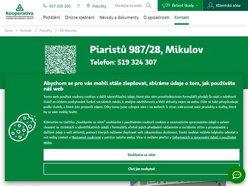 pojišťovna kooperativa - mikulov, piaristů 987/28, tel.: 519 324 307, e-mail: pavel.hajek@kooperativa.cz, pavel hájek - odpovědný vedoucí