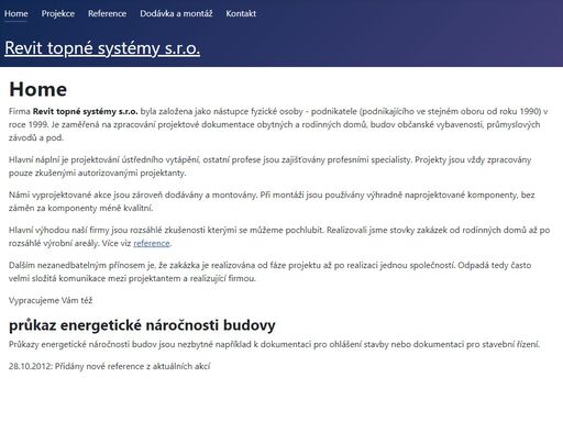 internetová prezentace společnosti revit topné systémy s.r.o.