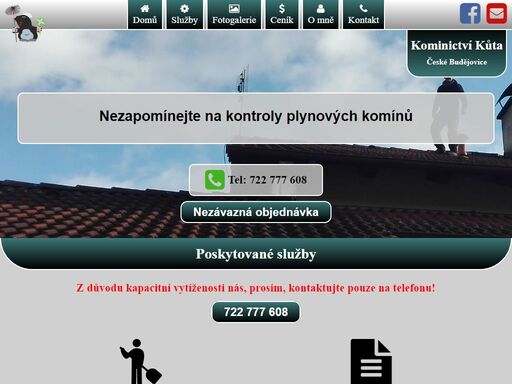 kominictví kůta české budějovice poskytuje služby v oblasti kominictví - čištění, vložkování, frézování, kontroly, opravy a stavby komínů. působíme v celých jižních čechách, předevšim na českobudějovicku, písecku a kaplicku