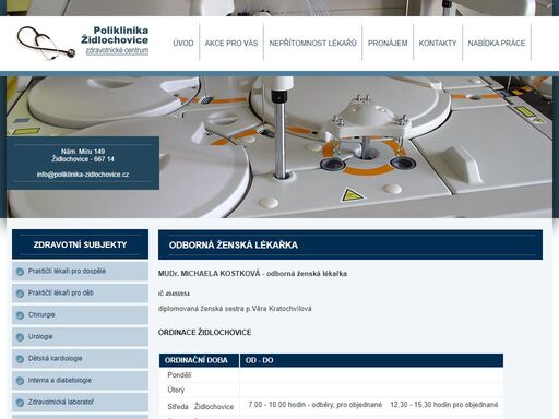 gynekologie mudr. michaela kostková - odborná ženská lékařka | poliklinika židlochovice