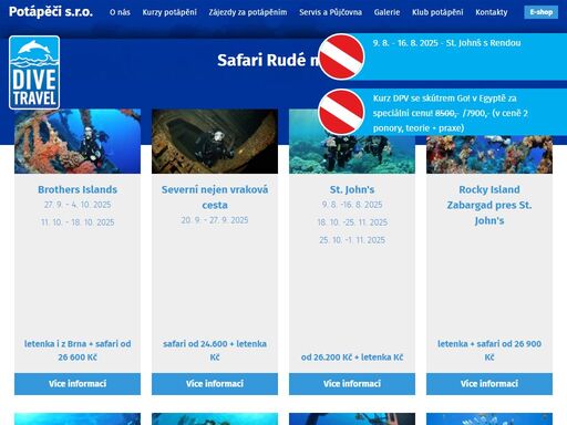 specializovaná ck pro potápěče, snažíme se nabídnout klientům prvotřídní servis - klademe především důraz na individuální požadavky zákazníka.
