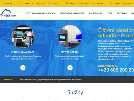 aqua servis nabízí čištění odpadů a čištění kanalizace v praze za pomoci nejmodernější techniky. dále se specializuje na revize, opravy kanalizace, čištění stoupaček apod.