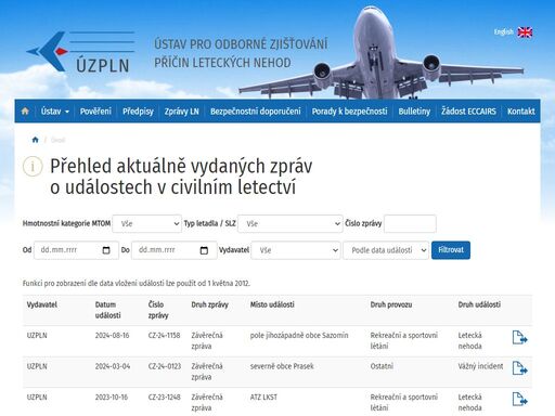  přehled aktuálně vydaných zpráv o událostech v civilním letectví 
