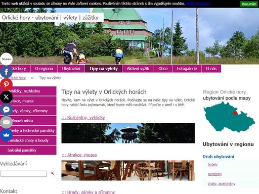 přehledně zpracované turistické informace a možnosti ubytování v orlických horách. tipy na výlety, kam na kole, kam na túru nebo nebo na lyže. a navíc pohodlná rezervace ubytování.
	