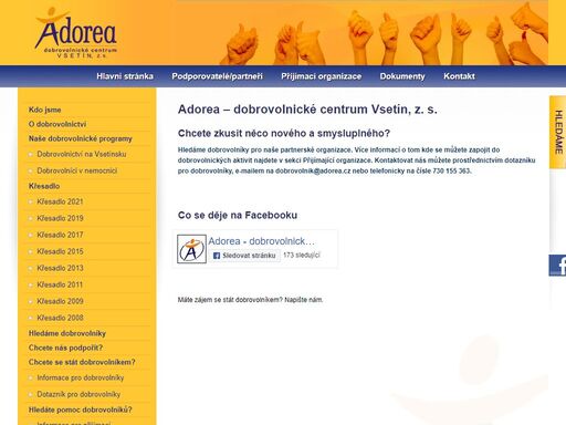 webová prezentace dobrovolnického centra adorea.