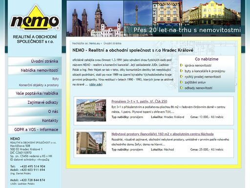 nemo.eu, realitni, obchodni, spolecnost nemo.eu - pronájem a prodej bytů, pronájem kancelářských prostor, prodej a správa nemovitostí hradec králové a okolí