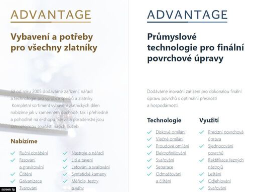 advantage-fl.cz | profesionální vybavení pro zlatníky / zařízení pro průmyslové čištění, odmaštování, vyhlazování, odjehlení, elektroleštění a svařování / otec, evt, lampert