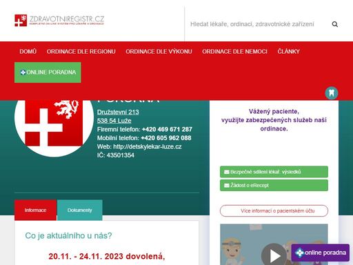 doktor, lékař, lékařská pohotovost, praktický lékař pro děti a dorost, chirurgie, orl, ordinace