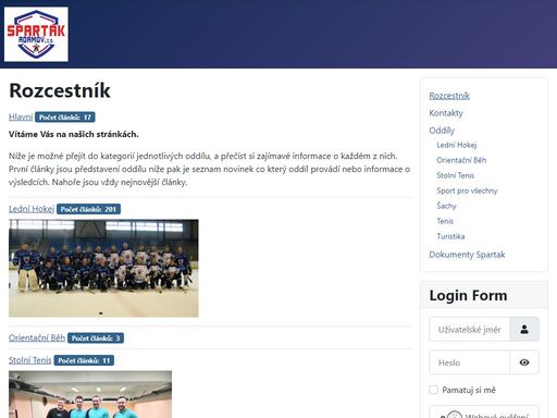domovské stránky zapsaného spolku spartaku adamov