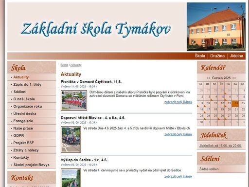 oficiální stránky základní školy tymákov