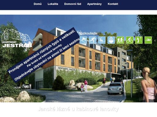 byty v apartmánovém domě apartmány jestřáb. apartmánový dům je umístěn v krkonoších,  na jižním svahu úpatí černé hory v katastru obce janské lázně. leží v těsné blízkosti nástupní stanice kabinové lanovky černohorský express, která vás dopraví do největšího lyžařského areálu u nás.
