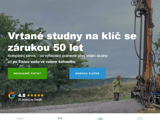 vrtané studny na klíč se zárukou 50 let. kompletní servis od vyhledání pramene přes vrtání studny, až po čistou vodu ve vašem kohoutku.