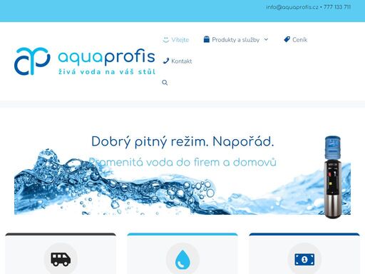 vítej v aquaprofis, žíznivče :) prodáváme a rozvážíme pramenitou vodu v barelech, nabízíme k prodeji nebo pronájmu výdejníky (aquabary) na balenou barelovou pramenitou vodu.