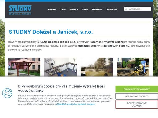 výstavba kopaných a vrtaných studní, domácích vodáren a závlahových systémů.