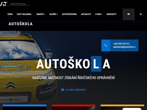 +420 599 529 512 sekretariat@autotichy.cz autoškola nabízíme možnost získání řidičského oprávnění ?co vám nabízíme? ceník služeb více informací jak to funguje? více informací kontakty více informací proč autoškola auto-tichý moderní trenažer k dispozici budete mít moderní auto trenažér 3. generace, přímo v autoškole vůz peugeot výuka skupiny b probíhá v moderním a plně klimatizovaném peugeotu