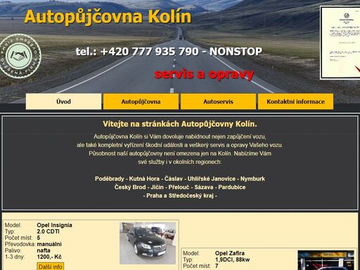 úvod - autopůjčovna kolín - zapůjčení vozu, servis a opravy, havarijní servis, vyřízení škody<br />