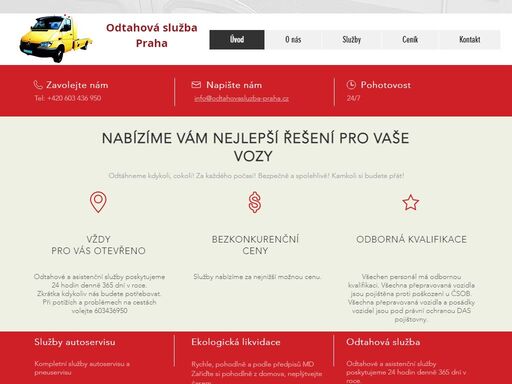 odtahová služba je poskytována vnitrostátně i mezinárodně.
naše služby zahrnují odtah vozidel a jiných břemen po celé evropské unii do 6 tun i s možností využití hydraulické ruky, okamžitý výjezd po dobu 24 hod/365 dní v roce, garanci pojištění veškerých odtahovaných předmětů.