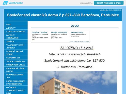 společenství vlastníků domu čp. 827 – 830 bartoňova, pardubice